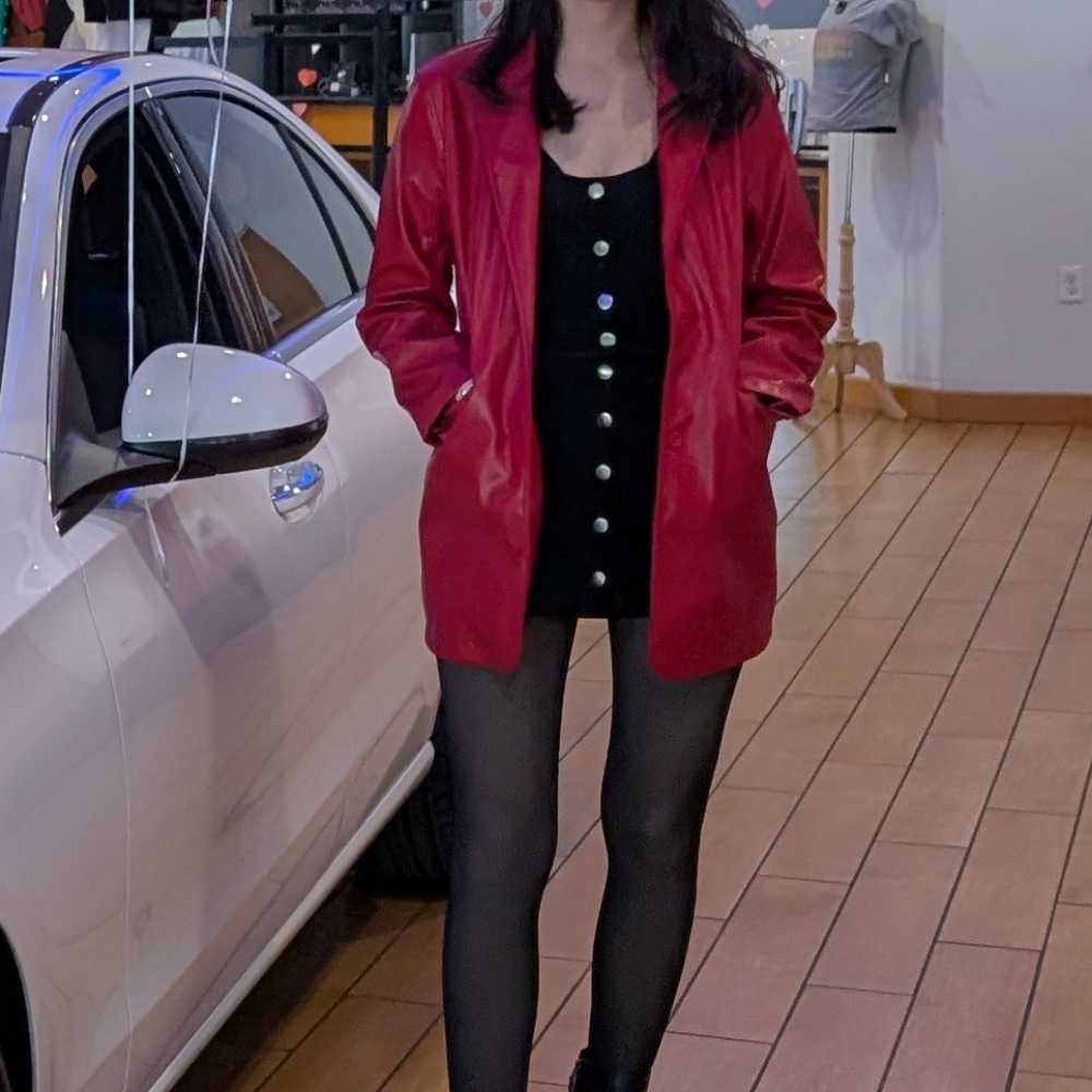 Red faux Leather Coat !